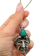 Silver pendant with peridot and agate and wood